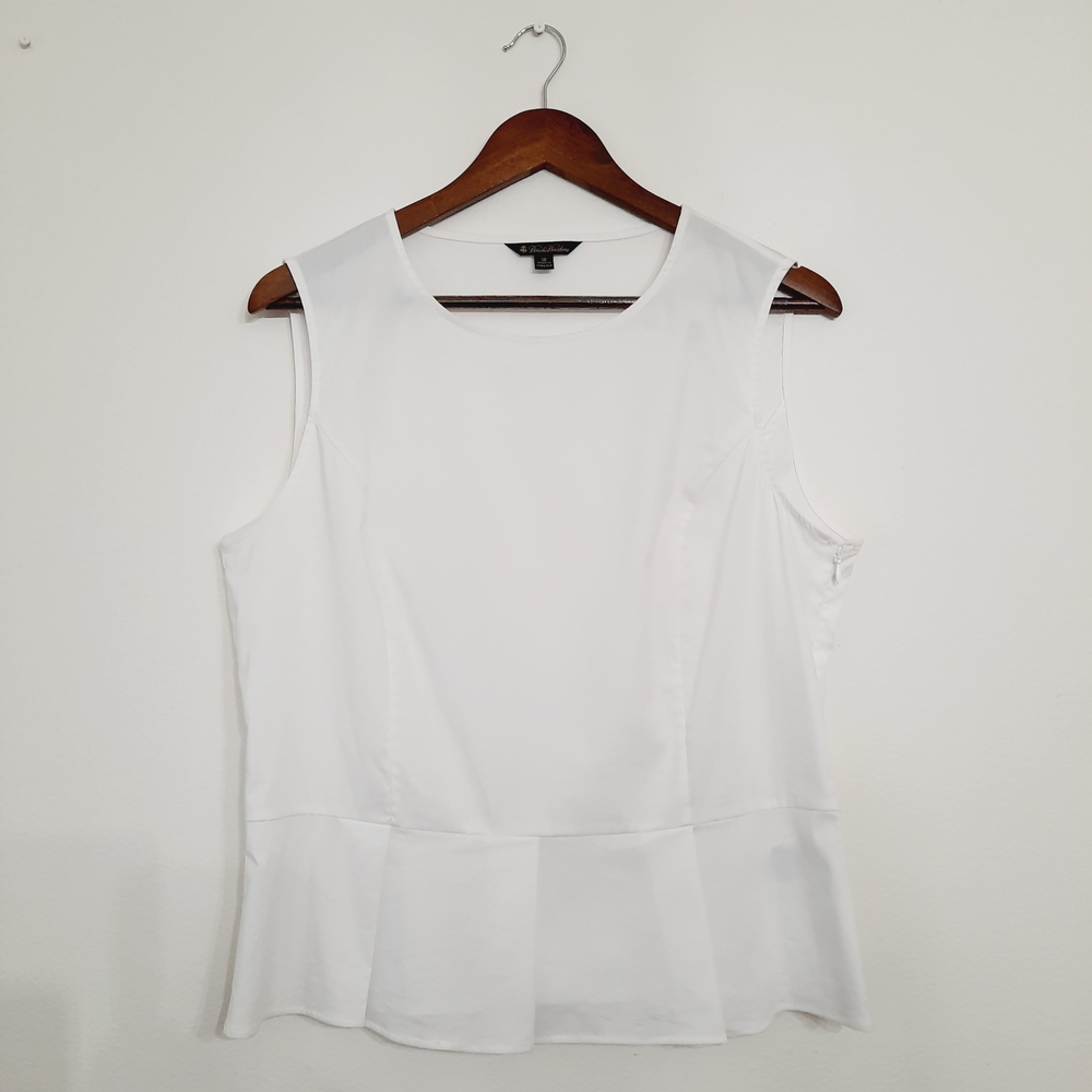 Brooks Brothers White Poplin Peplum Top 12 - Picture 2 of 6